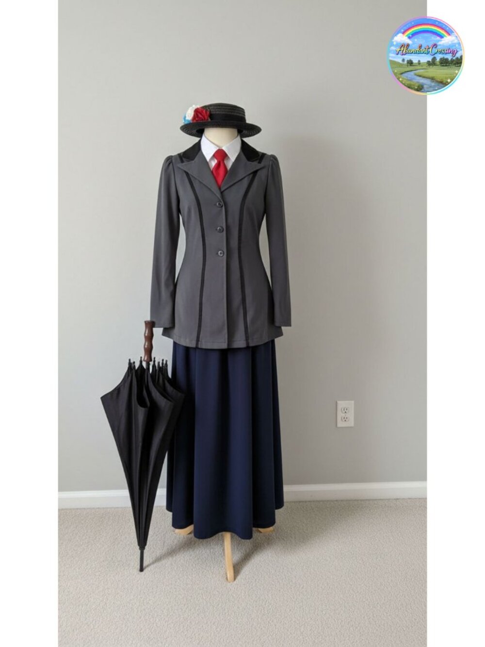 Girl's English Nanny Costume Small 7-Piece Set Polyester